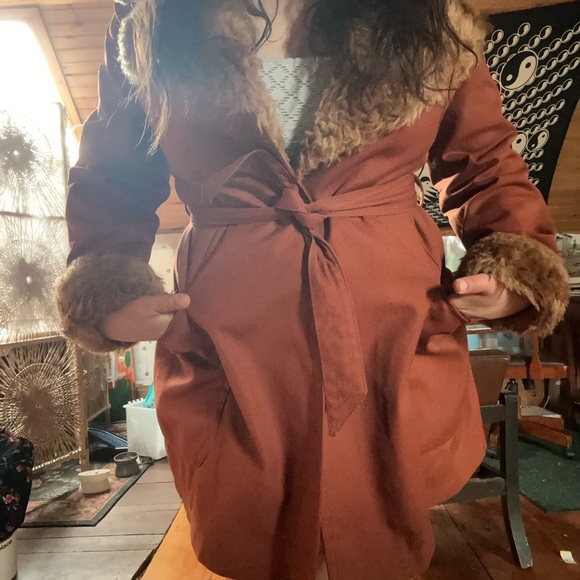 Vintage Penny Lane type coat with Faux Fur Trim - Picture 2 of 4